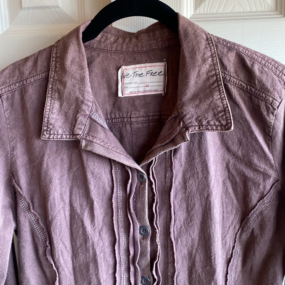 Free People NWT Tiny Button-Up Long Sleeve Collared Ribbed Cotton Top medium - Picture 9 of 16